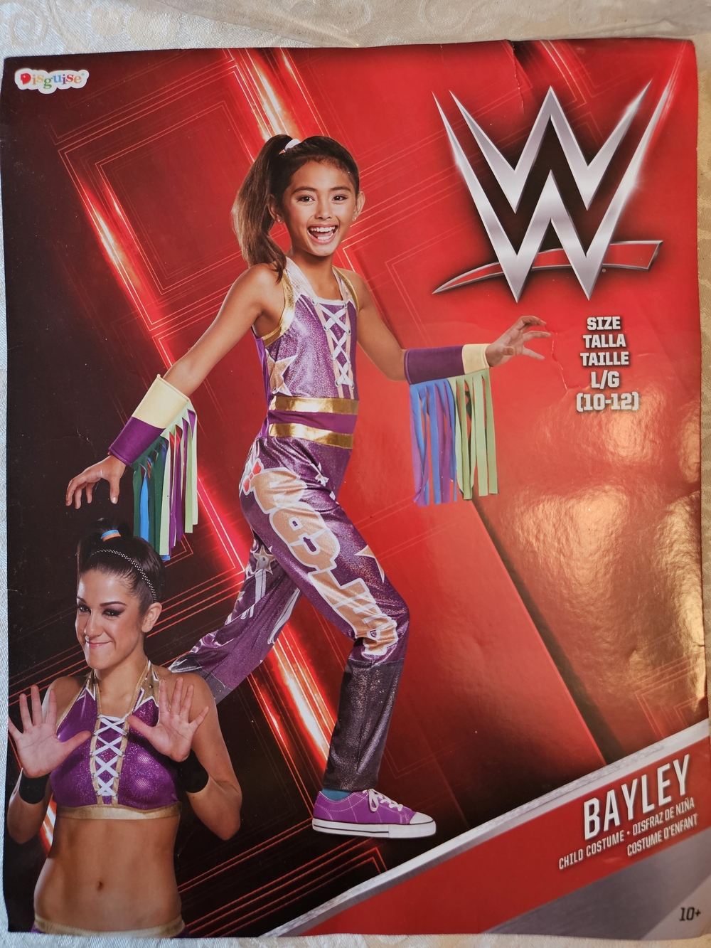 WWF Bayley Kids Costume with Fringe Armbands, NWT, Large 10/12 Jumpsuit & Fringe
